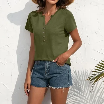 Shirt Blouse Women's Black Army Green Orange Solid Color Button Street Daily Fashion V Neck S