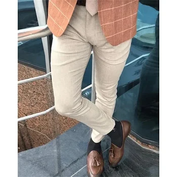 Men's Dress Pants Trousers Chinos Button Pocket Plain Comfort Wedding Daily Fashion Classic Style Brown Beige Micro-elastic