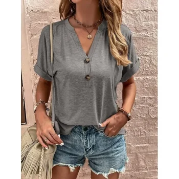 Shirt Blouse Women's Black Pink Navy Blue Solid Color Button Street Daily Fashion V Neck S