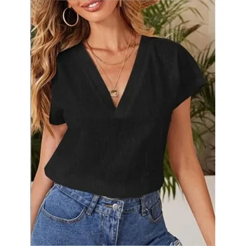 Shirt Blouse Women's Black White Yellow Plain Sexy Street Daily Fashion V Neck Regular Fit S