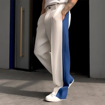 Men's Dress Pants Trousers Suit Pants Patchwork Front Pocket Straight Leg Color Block Comfort Business Daily Holiday Fashion Chic & Modern Black White