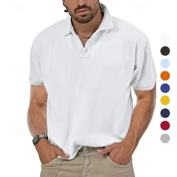 Men's Golf Shirt Golf Polo Work Casual Lapel Short Sleeve Basic Modern Plain Button Spring & Summer Regular Fit Black White Yellow Red Navy Blue Royal Blue Golf Shirt