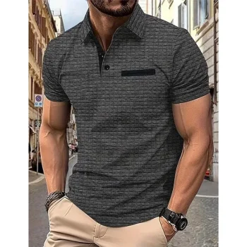 Men's Waffle Polo Shirt Golf Shirt Casual Sports Lapel Short Sleeve Fashion Basic Plain Pocket Summer Regular Fit Black White Navy Blue Orange Light Grey Dark Gray Waffle Polo Shirt