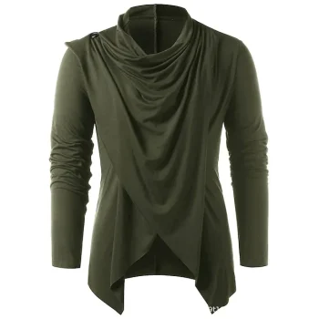 men's retro knight solid heap collar long sleeve t-shirt casual loose asymmetrical punk pullover blouse tops army green