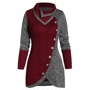 Women's Sweater Dress Jumper Dress Winter Dress Mini Dress Knitwear Casual Winter Dress Daily Vacation Fall Dress Turtleneck Long Sleeve Button 2022 Regular Fit Black Wine Red L XL XXL 3XL 4XL 5XL