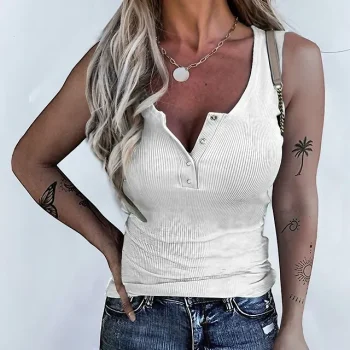 Women's Tank Top Going Out Tops Henley Shirt Plain Casual Daily Sports White Patchwork Sleeveless Casual V Neck Slim