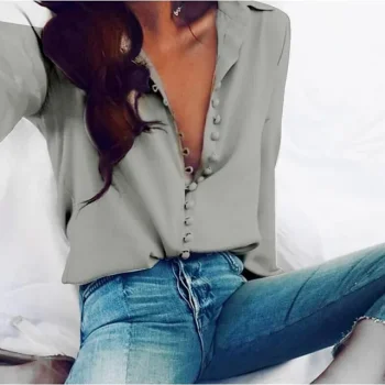 Women's Shirt Blouse Plain Casual Black White Yellow Button Long Sleeve Basic Shirt Collar Regular Fit Spring Fall