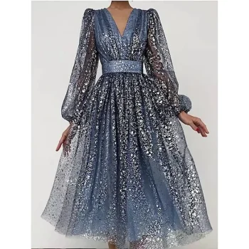 Women's Sequin Dress Party Dress Sparkly Dress Dress Homecoming Dress Sheath Dress Swing Dress Midi Dress Dusty Rose Dusty Blue Long Sleeve Plain Ruched Winter Fall Spring V Neck