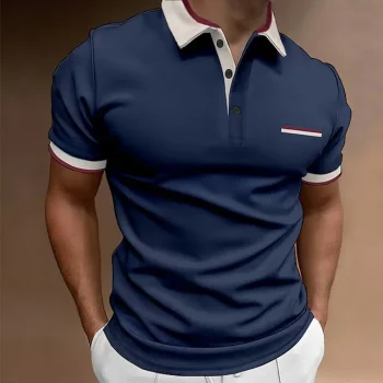 Men's Polo Shirt Golf Shirt Business Casual Ribbed Polo Collar Short Sleeve Fashion Basic Solid Color Button Pocket Summer Regular Fit Black White Red Dark Navy Polo Shirt