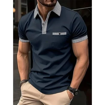 Men's Polo Shirt Golf Shirt Casual Holiday Classic Short Sleeve Fashion Basic Plain Button Summer Regular Fit Black White Navy Blue Sky Blue Polo Shirt