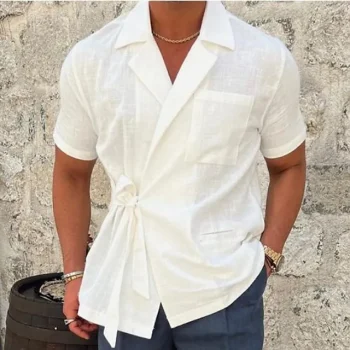 Men's Summer Shirt Beach Shirt Black White Khaki Short Sleeve Plain Lapel Spring & Summer Hawaiian Holiday Clothing Apparel Pocket