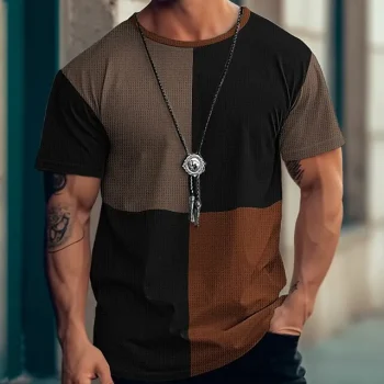 Men's T shirt Tee Waffle Shirt Tee Top Color Block Crew Neck Street Vacation Short Sleeves Clothing Apparel Fashion Designer Basic