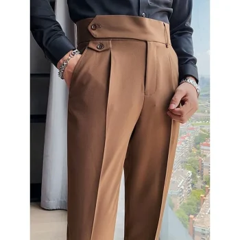 Men's Dress Pants Trousers Pleated Pants Suit Pants Gurkha Pants High Rise Plain Comfort Breathable Outdoor Daily Going out Vintage Elegant Black White