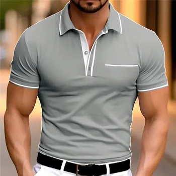 Men's Polo Shirt Button Up Polos Casual Sports Lapel Short Sleeve Fashion Basic Color Block Patchwork Front Pocket Summer Regular Fit Deep Green Navy Blue Gray Polo Shirt