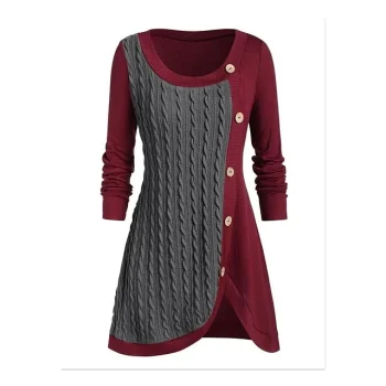 Women's Sweater Dress Jumper Dress Casual Dress Mini Dress Knitwear Fashion Modern Street Daily Holiday Vacation Crew Neck Long Sleeve Patchwork Button Loose Fit Pink Wine Purple L XL XXL 3XL