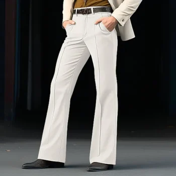 Men's Dress Pants Flared Pants Trousers Pocket Plain Comfort Breathable Outdoor Daily Going out Fashion Casual White Khaki