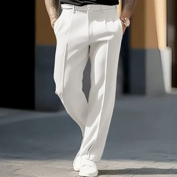 Men's Dress Pants Trousers Pocket Straight Leg Plain Comfort Breathable Outdoor Daily Going out Fashion Casual Black White