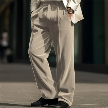 Men's Dress Pants Trousers Casual Pants Velvet Pants Front Pocket Straight Leg Plain Comfort Business Daily Holiday Fashion Chic & Modern Army Green Blue