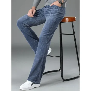 Men's Dress Pants Corduroy Pants Flared Pants Trousers Suit Pants Pocket Plain Comfort Breathable Outdoor Daily Going out Corduroy Fashion Casual Black White