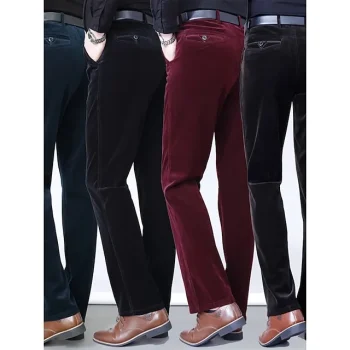 Men's Dress Pants Corduroy Pants Trousers Suit Pants Pocket Plain Comfort Breathable Outdoor Daily Going out Corduroy Fashion Casual Black Wine