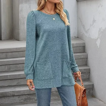 Shirt Blouse Women's Black Wine Blue Solid / Plain Color Pocket Daily Fashion Round Neck Regular Fit S