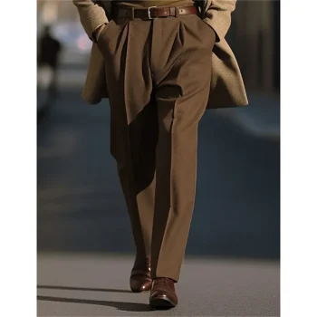 Men's Dress Pants Trousers Suit Pants Tweed Pants Front Pocket Straight Leg Plain Comfort Business Daily Holiday Fashion Chic & Modern Black Brown
