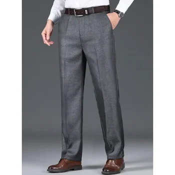 Men's Dress Pants Trousers Suit Pants Pocket Plain Comfort Breathable Outdoor Daily Going out Fashion Casual Black Dusty Blue