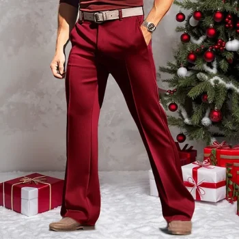 Men's Dress Pants Trousers Suit Pants Velvet Pants Pocket Straight Leg Plain Comfort Breathable Outdoor Daily Going out Fashion Casual White Red