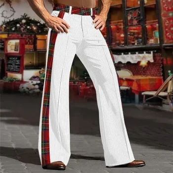 Men's Dress Pants Corduroy Pants Flared Pants Trousers Suit Pants Pocket Stripe Comfort Breathable Party Outdoor Fashion Casual Black White