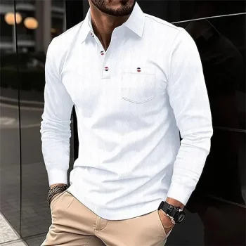Men's Polo Shirt Button Up Polos Casual Holiday Classic Long Sleeve Fashion Basic Plain Quick Dry Summer Regular Fit Light Blue Black White Khaki Beige Coffee Polo Shirt